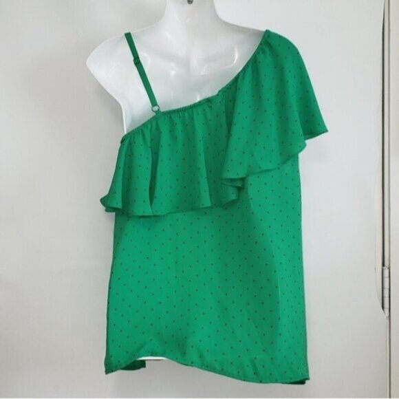 Torrid Polka Dot Georgette One Shoulder Top Green Size 1X Ruffle - Picture 10 of 13
